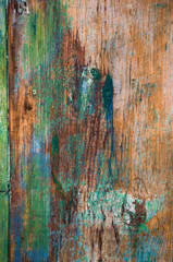 Vertically located colored background boards, painted blue and multi-colored paint, old .