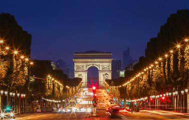 TheTriumphal arch and Champs Elysees avenue,Paris.