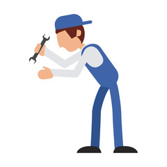 repair worker or handyman holding wrench sideview  icon image vector illustration design 