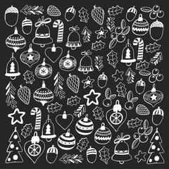 Christmas pattern Christmas decoration on blackboard Vector xmas New year celebration background