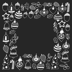 Christmas pattern Christmas decoration on blackboard Vector xmas New year celebration background