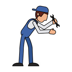 repair worker or handyman holding wrench sideview  icon image vector illustration design 