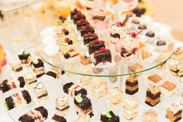 Different kinds of baked sweets on a buffet