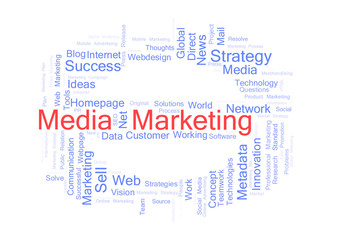 Media Marketing word cloud shaped as a stop sign