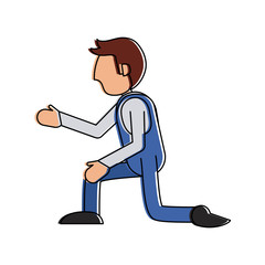 man avatar wearing overall kneeling icon image vector illustration design 