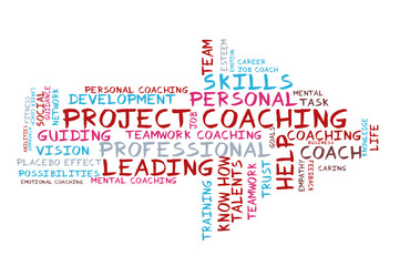 Fototapeta premium Project coaching word cloud shaped as a arrow