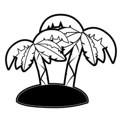 tropical island with palm trees icon image vector illustration design  black and white