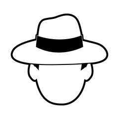 man avatar head with classic hat icon image vector illustration design  black and white