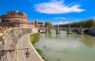 The famous St.Angelo Bridge and Castle , Rome, Italy