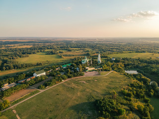 Fototapeta na wymiar Aerial view on the Mgar orthodox male monastery. Famous place near Lubny of Poltava region. Ukraine.