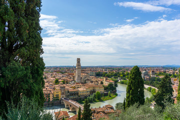 Fototapeta na wymiar View over Verona and Ponte Pietra