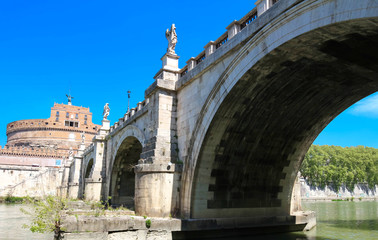 The famous St.Angelo Bridge and Castle , Rome, Italy