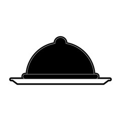 covered silver tray hotel room service related icon image vector illustration design  black and white