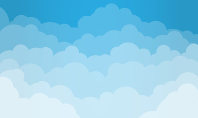 Fototapeta premium Sky and Clouds Background. Stylish design with a flat poster, flyers, postcards, web banners. Blue cartoon simple design style. Isolated Object. Wide size. Vector illustration.