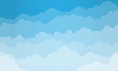 Sky and Clouds Background. Stylish design with a flat poster, flyers, postcards, web banners. Blue cartoon simple design style. Isolated Object. Wide size. Vector illustration.