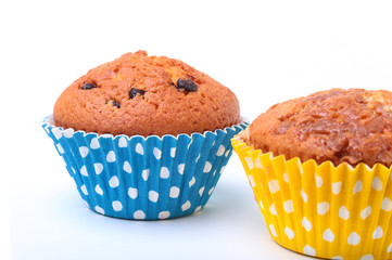 Delicious homemade cupcake with chocolate isolated on white background.