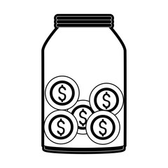 jar with dollar coins money related icon image vector illustration design  black and white