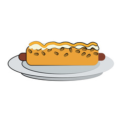 hot dog on plate fast food icon image vector illustration design 