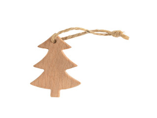 Wooden christmas tree with rope ornament isolated on white