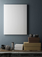 White poster in minimalism concept decor, 3d illustration