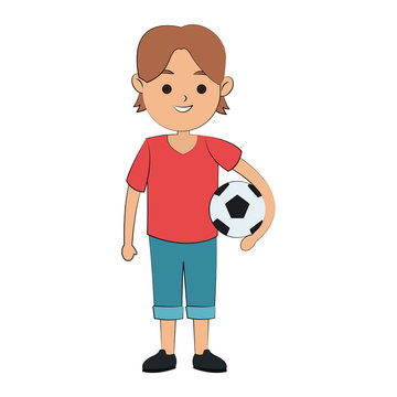 happy boy holding football ball icon image vector illustration design 