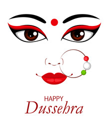 Happy Dussehra vector illustration. Contour of Maa Durga Face