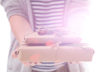 Hands of woman holding christmas gift box