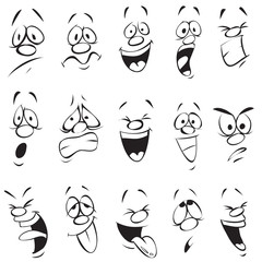Face Expressions. Cartoon Doodle Back and White Outline