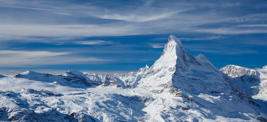 Matterhorn in February above Zermatt in Switzerland
