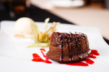 Chocolate fondant with ice cream