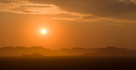 panorama of sunset in Sossusvlei, Namibia