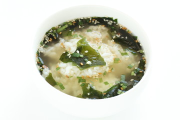 korean food, rice in seaweed soup