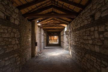 Creepy attic interior at abandoned building