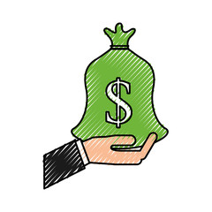 hand with bag money business finance vector illustration