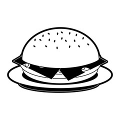 hamburger on plate fast food icon image vector illustration design 