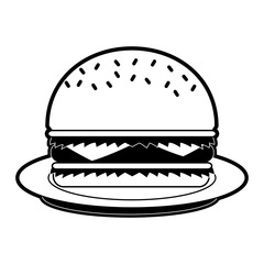 hamburger on plate fast food icon image vector illustration design 