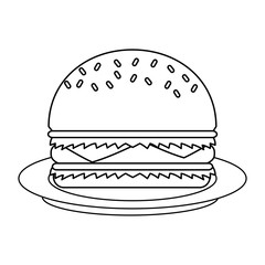 hamburger on plate fast food icon image vector illustration design 