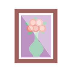 wooden frame with flower in vase decoration interior vector illustration
