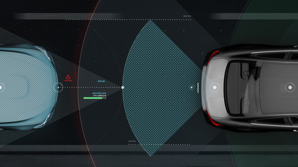 Smart car sensors - futuristic concept (with grunge overlay) - 3D illustration
