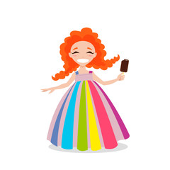 Little girl with ice cream. Vector illustration.