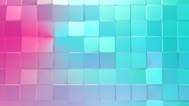 Abstract simple blue pink low poly 3D surface as fantasy environment. Soft geometric low poly motion background of shifting pure blue pink polygons. 4K Fullhd seamless loop background