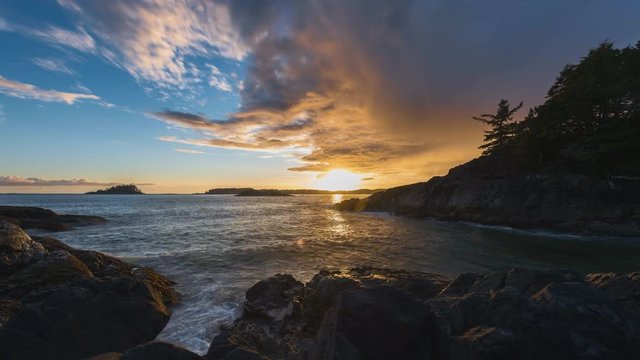 Dolly slider time lapse of sunset pacific ocean tofino canada
