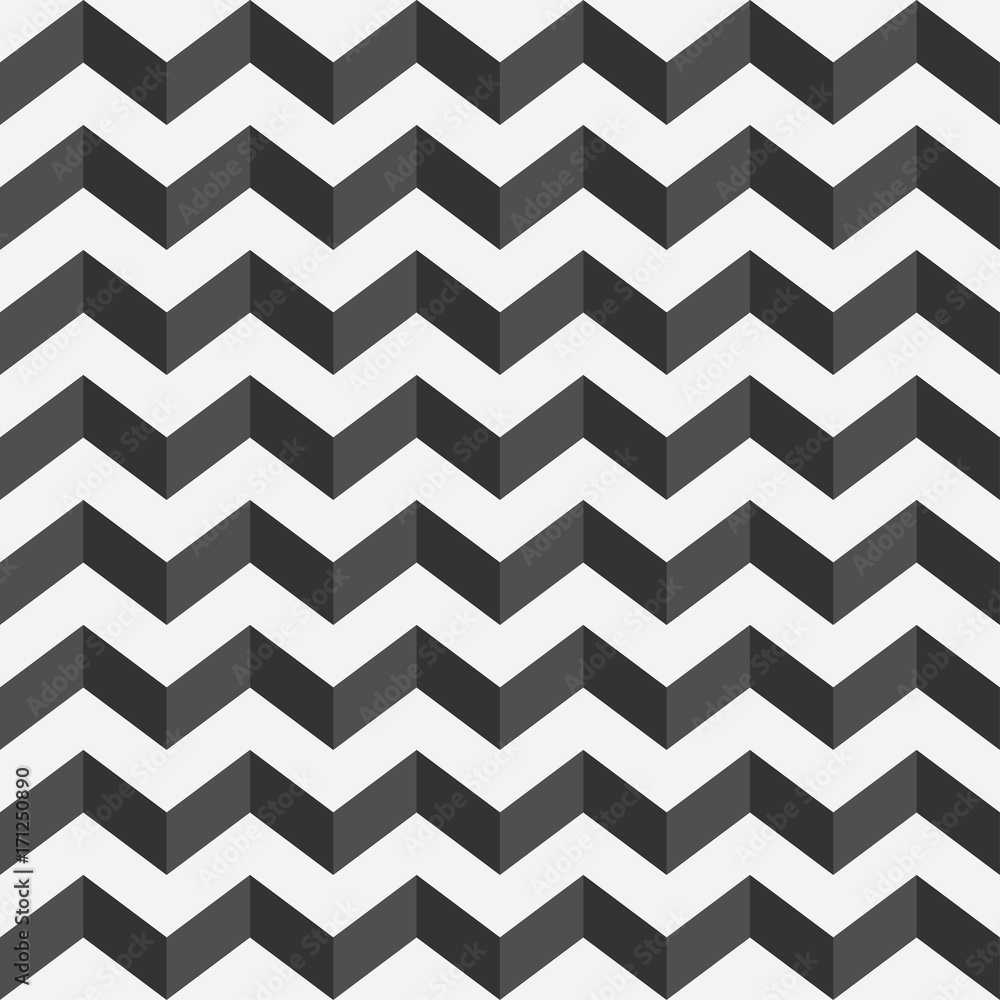 Aufkleber Zigzag seamless pattern. Print in black and white with a shadow. Horizontal type. Texture for clothes, jacket, sweater, suit, wallpaper, table cloth and other textile products. Vector illustration.
