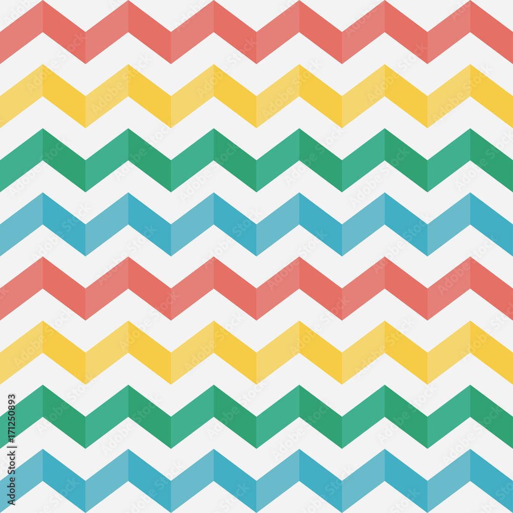 Fototapete zigzag seamless pattern. chevron. multicolored horizontal stripes with shadow. texture for clothes, 