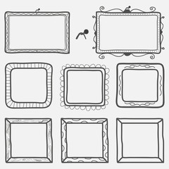 Set of hand drawn picture frames. Vector illustration.