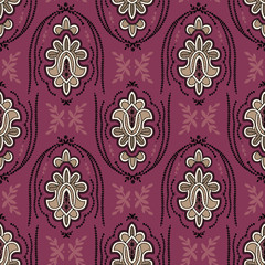 PrintOrnate Retro Style Bollywood Deco Wallpaper - Seamless Repeat Tile - Raspberry Pink, Purple and Peach Colour Palette - 171251081