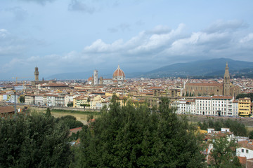 Fototapeta na wymiar view of Florence with Old Palace and Dome of Cathedral 