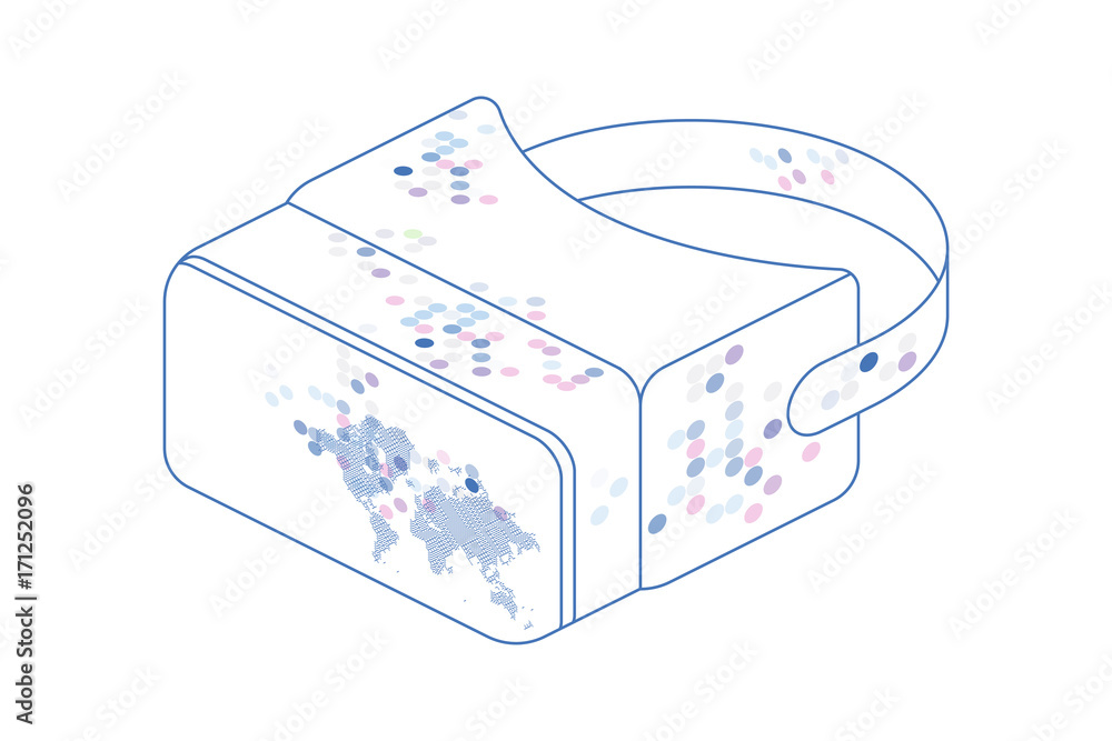 Poster isometric glasses of virtual reality for a smartphone with world map on a white background. flat vec