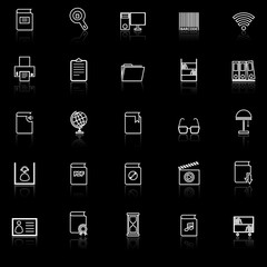 Fototapeta premium Library line icons with reflect on black background