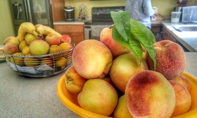 Basket of Peaches and bananas